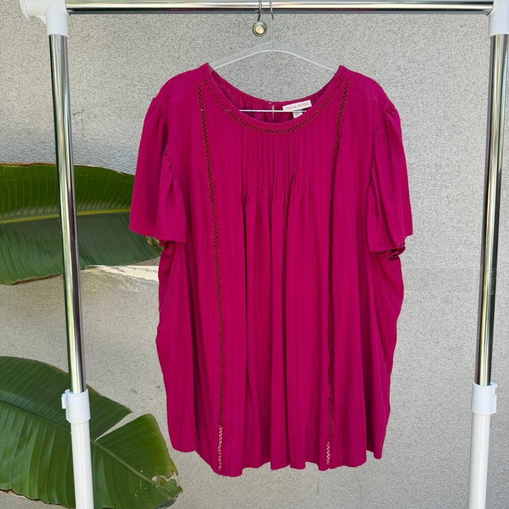 Knox Rose Women's Solid Magenta Flutter Sleeve Eyelet Embroidered Top XXL
